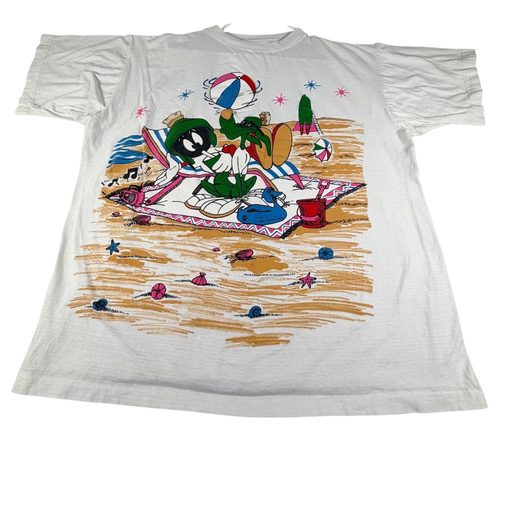 Vintage Marvin the Martian Beach T-Shirt Collegeware USA White Looney Tunes XL